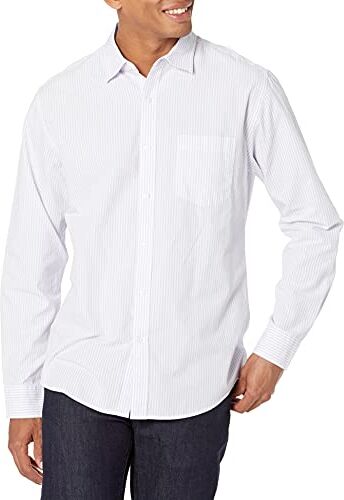 Amazon Essentials Camicia Casual in Popeline a Maniche Lunghe vestibilità Regular Uomo, Lavanda Bianco Righe Verticali, XS