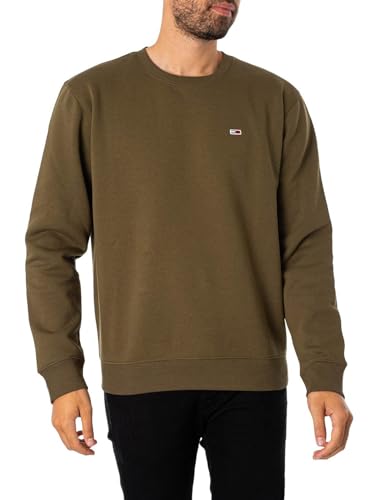 Tommy Jeans Felpa Uomo Regular Fleece C Neck senza Cappuccio, Verde (Drab Olive Green), XS