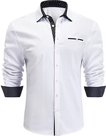 Enlision Camicie da Uomo Casual Camicia Elegante Maniche Lunghe Camicie Regolare Classiche Formal Camicia Bianco L