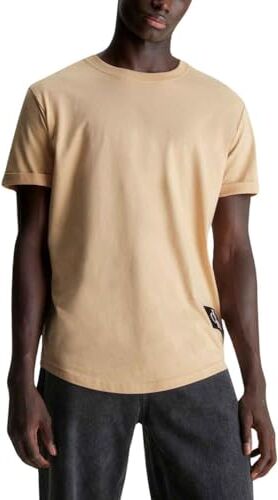 Calvin Klein Badge Turn UP Sleeve  Top in Maglia a Maniche Corte, Beige (Warm Sand), XXS Uomo