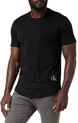 Calvin Klein T-shirt Maniche Corte Uomo Badge Turn Up Sleeve Scollo Rotondo, Nero (Ck Black), XS