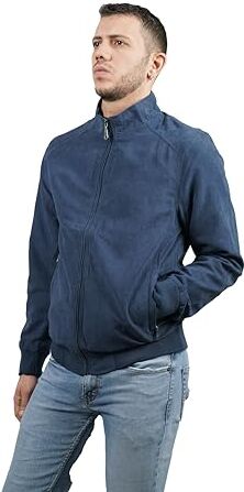 TONY BACKER Giacca Pelle Uomo Casual Cappotto Camoscio Scamosciato Slim Fit Giubbotto Ecopelle Leggero Primavera Autunnale Bomber Vintage (L, BLU)