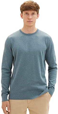 TOM TAILOR Maglia Maglione Girocollo Basic da, 32714-melange Verde Acqua Scuro Polveroso, XL Uomo