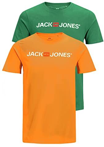 Jack & Jones Male T-Shirt da Uomo, Confezione da, Confezione da 2 (1 Verdant Verde, 1 Scura Cheddar), XS