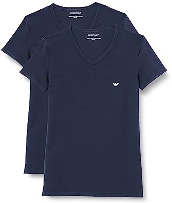 Emporio Armani Underwear 2-Pack T-Shirt V Neck, Marine/Marine, S Uomo