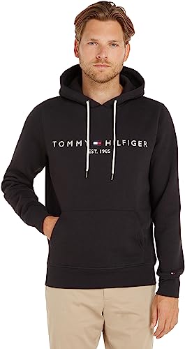 Tommy Hilfiger Logo Hoody Felpa, Jet Black, S Uomo