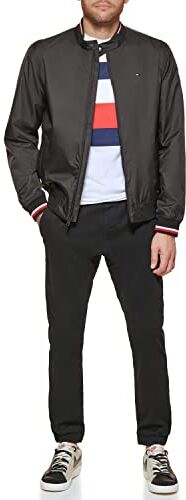 Tommy Hilfiger Bomber Leggero in Maglia a Coste Varsity Giacca Shell, Polipropilene Nero, S Uomo