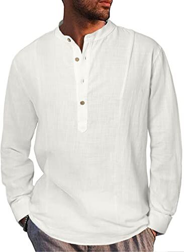 Meilicloth Camicia Uomo Coreana Cotone Manica Lunga Estiva Henley Casual con Bottoni Regular Fit