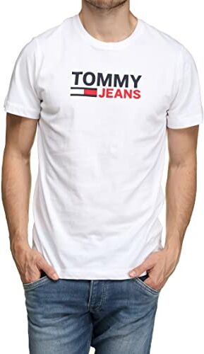 Tommy Hilfiger Tjm Reg Corp Logo Tee Dm0dm15379 Magliette a Maniche Corte, Bianco (White), L Uomo