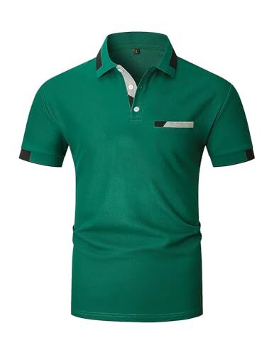 LIUPMWE Polo Uomo Manica Corta Elegante Estiva Polo Casual Golf Business Polo T-Shirt con Tasca Magliette M-3XL,Verde 04,L
