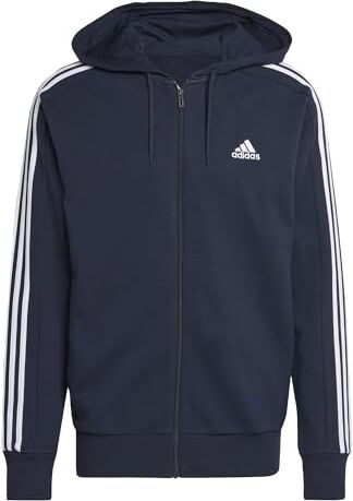 Adidas Essentials French Terry 3-stripes Full-zip Hoodie Felpa con cappuccio, Legend Ink/White, XL Uomo