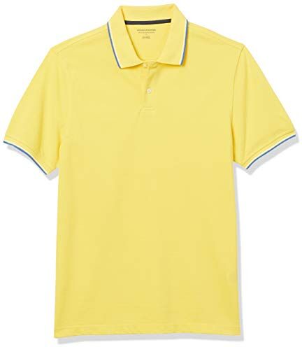 Amazon Essentials Polo in piqué di Cotone Slim Uomo, Giallo/Blu/Bianco, XXL