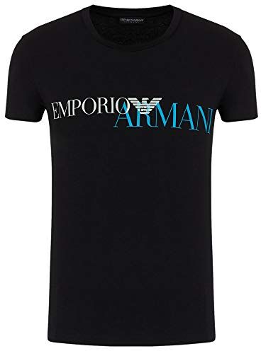 Emporio Armani Maglietta da Uomo, con Scollo Rotondo, a Maniche Corte, Codice dell’Articolo: 111035 0A516 Nero/Logo blu XL