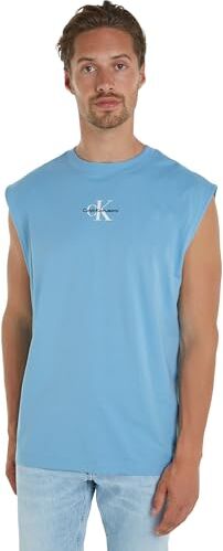 Calvin Klein Canotta Uomo Monologo Sleeveless in Cotone, Blu (Dusk Blue), XS