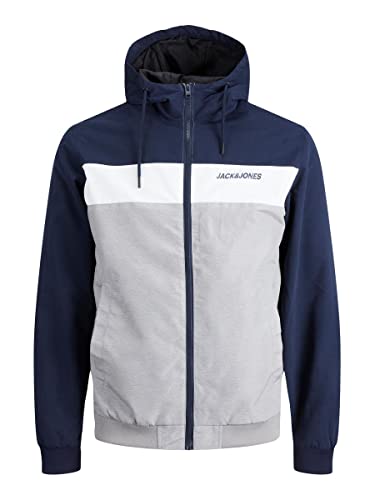 Jack & Jones Jjerush Blocking Hood Bomber Giacca, Blu (Navy), L Uomo