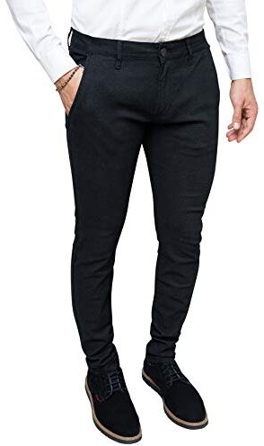 Evoga Pantaloni Uomo Class Slim Fit Casual in Cotone (50, Nero Micro Fantasia)