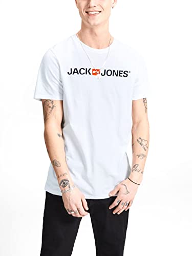 Jack & Jones JJECORP Logo Tee SS Crew Neck Noos T-Shirt, Bianco (White Detail: Slim Fit), Large Uomo