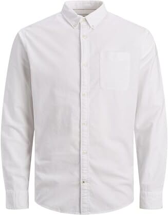 Jack & Jones JJEOXFORD Shirt L/S S21 Noos Camicia, White/Fit: Slim Fit, S Uomo