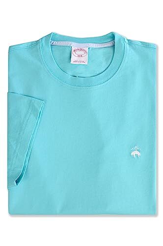 Brooks Brothers T-shirt da uomo classica in cotone bianco ricamo girocollo manica corta t-shirt,, Blu acqua, Large