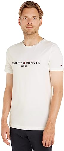 Tommy Hilfiger T-shirt Maniche Corte Uomo Core Tommy Logo Scollo Rotondo, Bianco (Snow White), 3XL