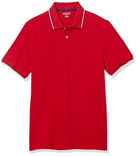 Amazon Essentials Polo in piqué di Cotone Slim Uomo, Rosso/Blu Marino/Bianco, M