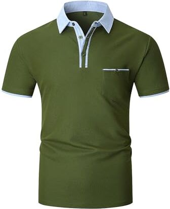 LIUPMWE Polo Uomo Manica Corta Elegante Estiva Polo Casual Golf Business Polo T-Shirt con Tasca Magliette M-3XL,Verde 01,3XL