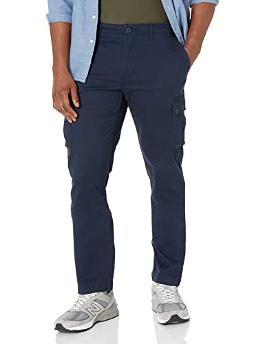 Amazon Essentials Pantaloni cargo elasticizzati dal taglio dritto (disponibili nelle taglie Big & Tall) Uomo, Blu Marino, 36W / 32L