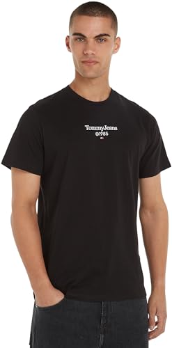 Tommy Jeans T-shirt Maniche Corte Uomo Slim Scollo Rotondo, Nero (Black), XS