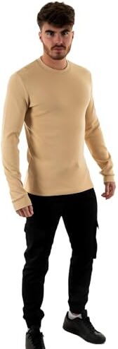 Calvin Klein Badge Waffle LS Tee  Top in Maglia a Maniche Lunghe, Beige (Warm Sand), XL Uomo