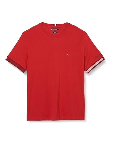 Tommy Hilfiger T-shirt Maniche Corte Uomo Flag Cuff Tee Scollo Rotondo, Rosso (Primary Red), XXL
