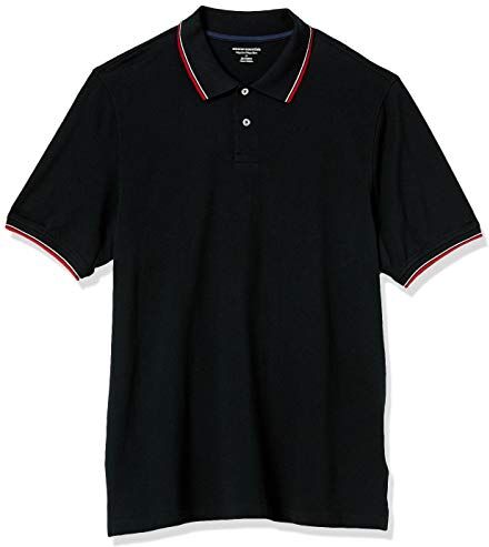 Amazon Essentials Polo in Cotone piqué dalla vestibilità Regolare (Disponibile nelle Taglie Big & Tall) Uomo, Nero Rosso Bianco Thin Stripe, XS