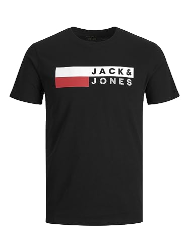 Jack & Jones Uomo Maglietta con Logo T-Shirt Plus Size Collo Rotondo Manica Corta Oversize Maglia a Maniche Corte JJECORP, Colore:Nero-2, Size:XXL