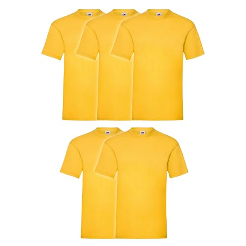 Fruit of the Loom Valueweight Confezione da 5 magliette, con sacca MyShirt in omaggio, colore giallo girasole, taglia S