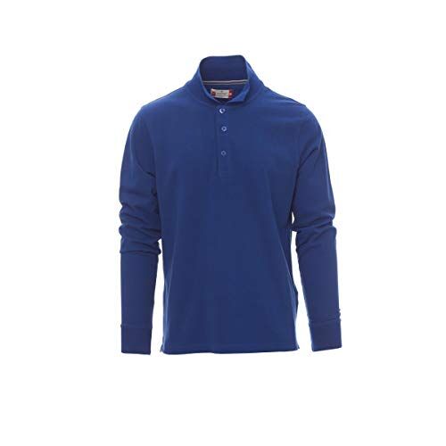 PAYPER Florence Polo da Uomo a Manica Lunga 100% Cotone Colletto Polsino a Costine Spacchetti Laterali Rinforzo Sagomato retrocollo Blu Royal (L)