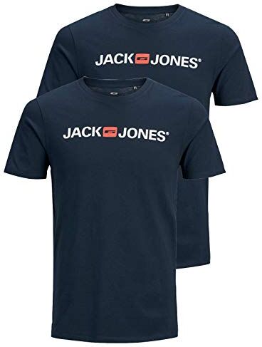 Jack & Jones , Maglietta da Uomo con Logo JJECORP, a Girocollo, 2 Pezzi, Confezione da 2 Blu (Navy Blazer), S