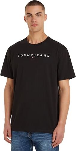 Tommy Hilfiger Tjm Reg Linear Logo Tee Ext  Magliette a Maniche Corte, Nero (Black), S Uomo