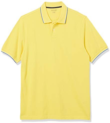 Amazon Essentials Polo in Cotone piqué dalla vestibilità Regolare (Disponibile nelle Taglie Big & Tall) Uomo, Giallo/Blu/Bianco, XL