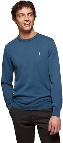 Polo Club Maglione Uomo Basico Blu 100% Cotone Maglioni con Logo Ricamato