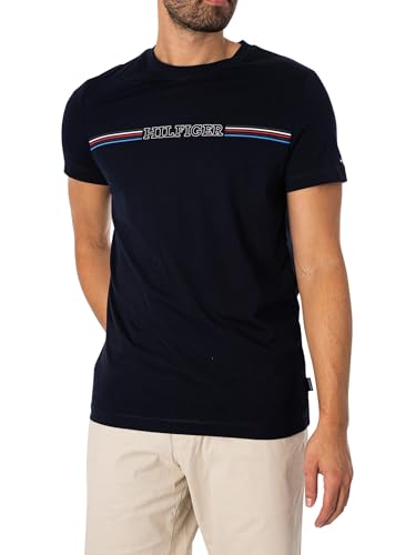 Tommy Hilfiger T-shirt Maniche Corte Uomo Stripe Chest Tee Scollo Rotondo, Blu (Desert Sky), L