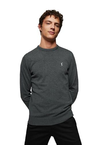 Polo Club Maglione Uomo Basico Grigio 100% Cotone Maglioni con Logo Ricamato