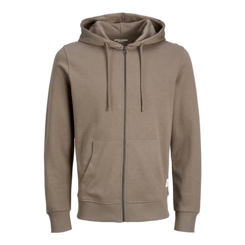 Jack & Jones Jjebasic Sweat Zip Hood Noos Felpa Sportiva con Cappuccio, Marrone (Falcon), XXL Uomo