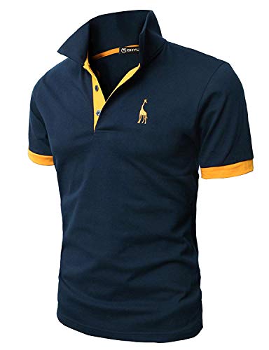 GHYUGR Polo Uomo Basic Manica Corta Tennis Golf T-Shirt Ricami Fulvi Maglietta Poloshirt Camicia,Marina,XL