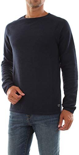 Jack & Jones Maglione Uomo Collo Rotondo Maglia Basica Manica Lunga Cotone JJEHILL., Colore:Blu, Dimensione Maglia:L