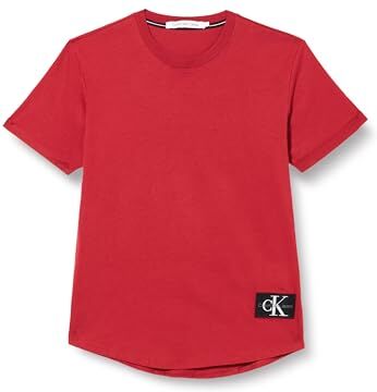 Calvin Klein Uomo T-shirt Maniche Corte Badge Turn Up Sleeve Scollo Rotondo, Rosso (Garnet), M