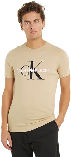Calvin Klein Seasonal MONOLOGO Tee J30J320806 Magliette a Maniche Corte, Kaki (Pale Khaki), S Uomo