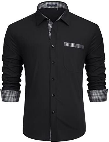 Enlision Camicia Nero Uomo Elegante Manica Lunga Regular Fit Camicia Matrimonio Casual Camicie Classiche da Cerimonia Business con Tasca XXL