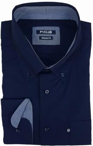 Rionero Camicia da Uomo 100 Cotone Manica Lunga Classica Elegante Taschino XXL XXXL m l (L Blu)