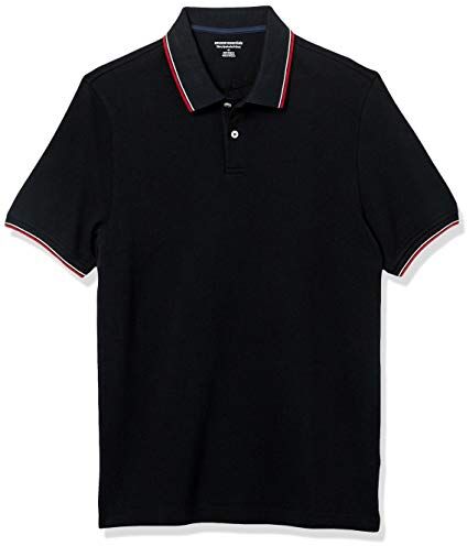 Amazon Essentials Polo in piqué di Cotone Slim Uomo, Nero/Bianco/Rosso, M