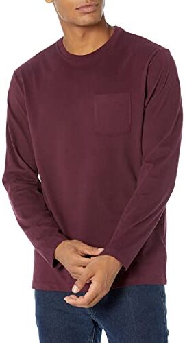 Amazon Essentials T-Shirt a Maniche Lunghe Regular Fit Uomo, Bordeaux, XS