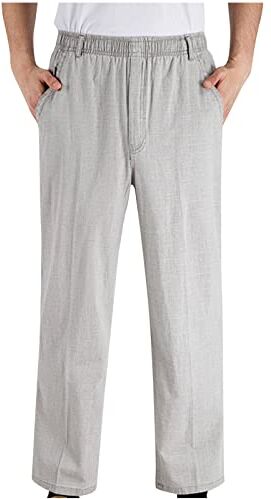 HAOLEI Pantaloni Sportivi Cargo in Tinta Unita e Lino Classico da Uomo Pantaloni Moda Spiaggia Larghi Pantaloni Estivi Taglie Forti Coulisse Pantaloni Tuta Eleganti Elasticizzati Pantaloni Lino con Tasche